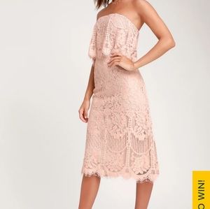 Delia Blush Pink Lace Strapless Midi Dress
